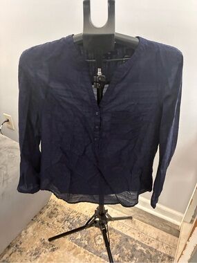 GAP Navy sheer Long-Sleeve Button-Front Blouse